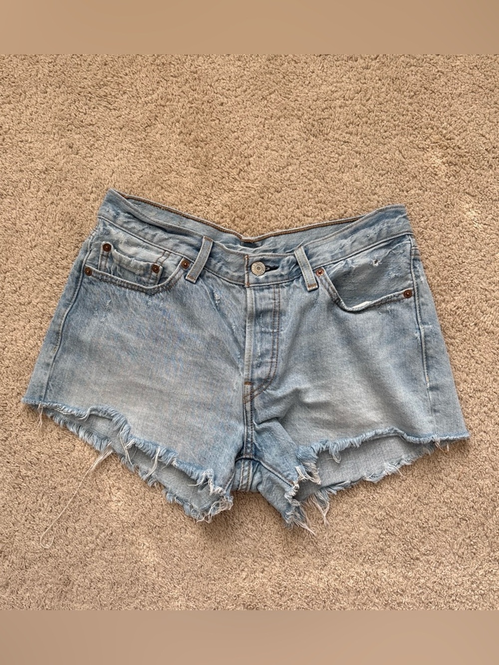 Levi's 501 Light Blue Distressed Denim Cutoff Shorts